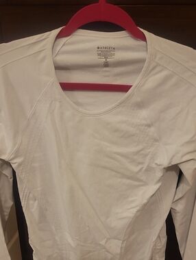 NWOT Athleta Sparkly White Long-Sleeve Active Tee With Ruching On Sides Size M